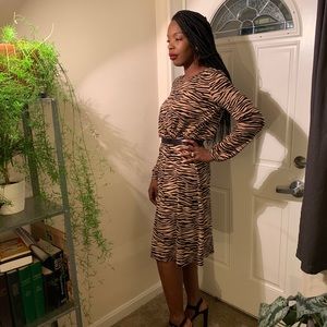 Loft Black and Tan Striped Dress